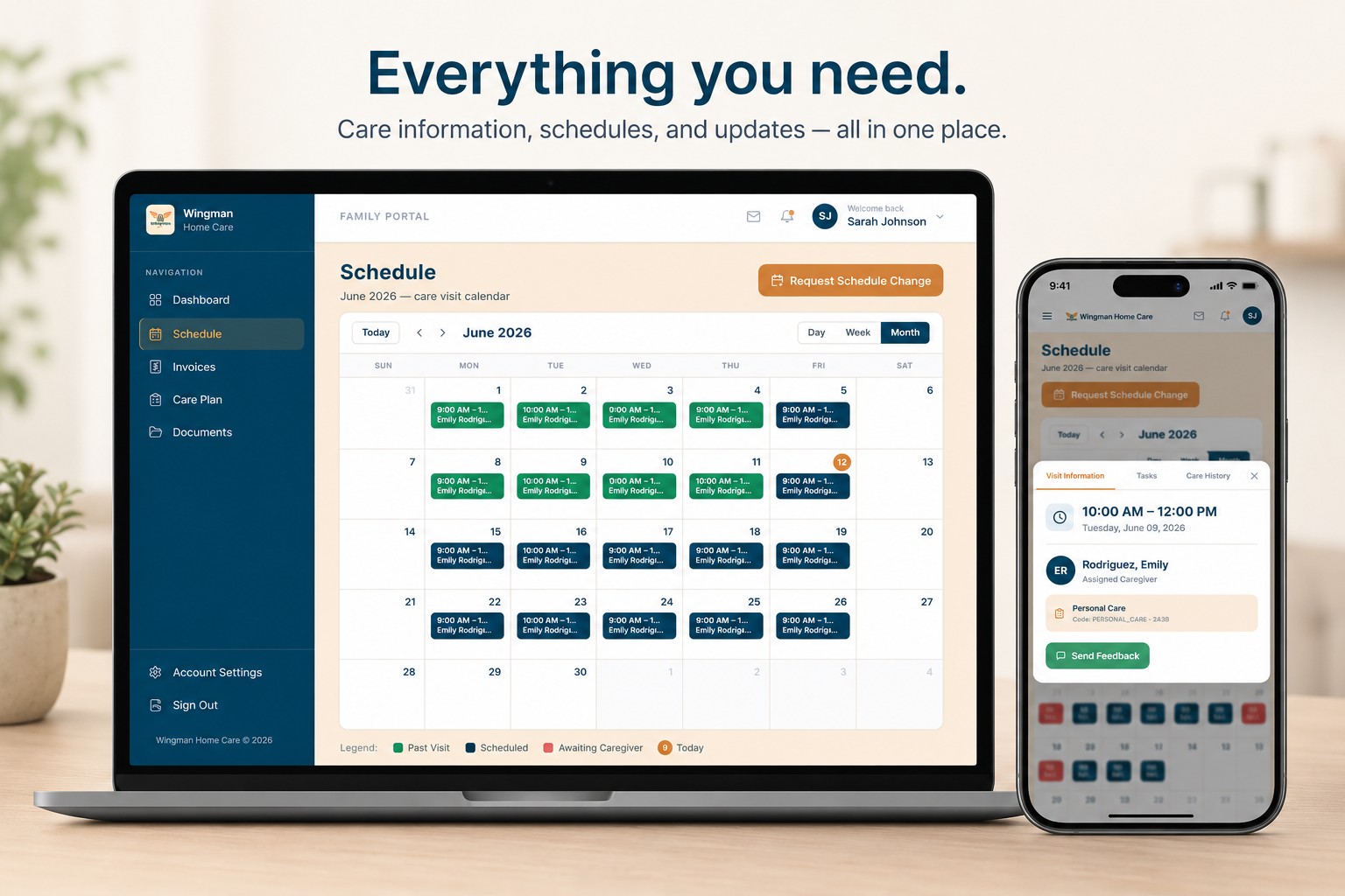 Wingman Family Portal on desktop and mobile